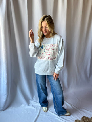 American Bloom Crew Sweatshirt, Gray - The Red Thread Boutique