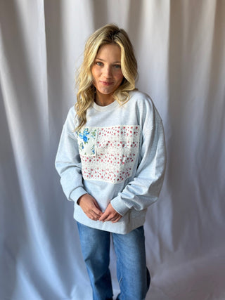 American Bloom Crew Sweatshirt, Gray - The Red Thread Boutique