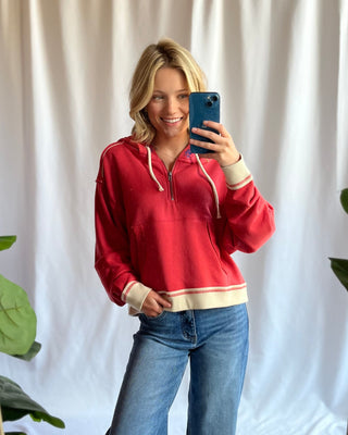 Anchor Point Quarter Zip Hoodie, Red - The Red Thread Boutique