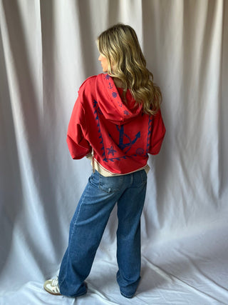 Anchor Point Quarter Zip Hoodie, Red - The Red Thread Boutique