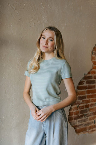 Annie Tee, Teal Cream - The Red Thread Boutique