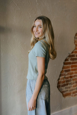 Annie Tee, Teal Cream - The Red Thread Boutique