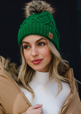 Classic Green Cable Knit Pom Hat *final sale