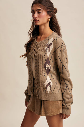 Argyle Bow Detail Knit Cardigan *final sale