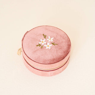 Round Velvet Jewelry Case-Floral Rose