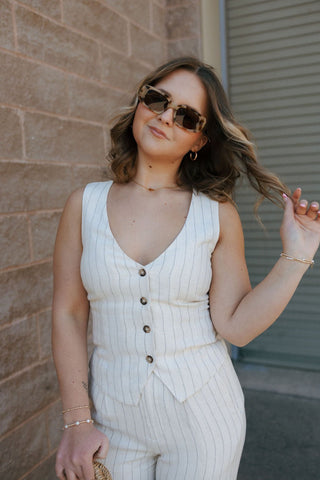 Belfort Pinstripe Vest, Flax by Z Supply *final sale - The Red Thread Boutique