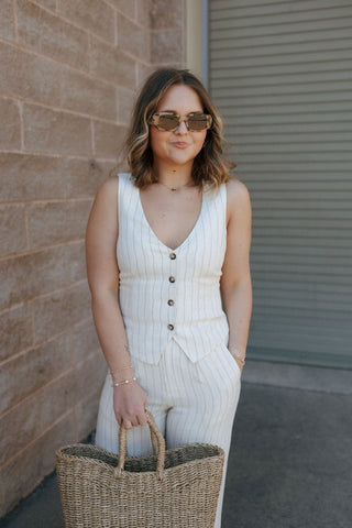 Belfort Pinstripe Vest, Flax by Z Supply *final sale - The Red Thread Boutique