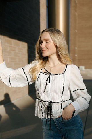 Black Ribbon Top, White *final sale - The Red Thread Boutique