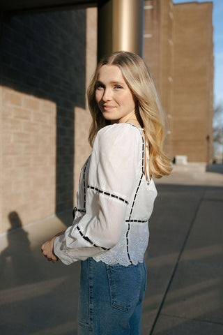 Black Ribbon Top, White *final sale - The Red Thread Boutique