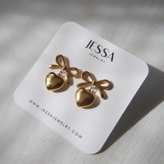 Bow Heart Earrings | Dangle Earrings - The Red Thread Boutique