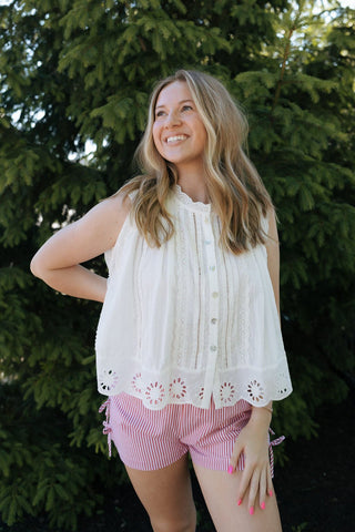 Bow Striped Shorts, Red - The Red Thread Boutique