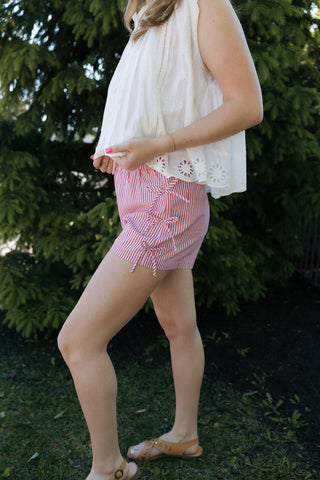 Bow Striped Shorts, Red - The Red Thread Boutique