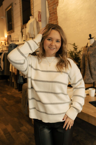 Boyfriend Striped Sweater White by Z Supply - The Red Thread Boutique