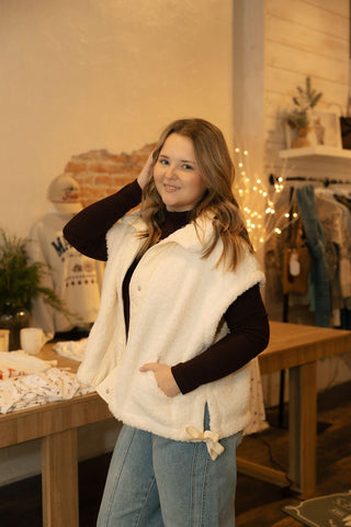 Bria Sherpa Vest, Cream - The Red Thread Boutique