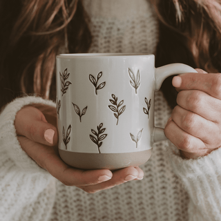 Brown Leaves Stoneware Coffee Mug *final sale* - The Red Thread Boutique