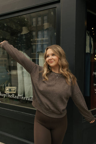 Burnout Sweatshirt, Espresso - The Red Thread Boutique