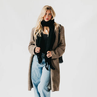 Twyla Twisted Tassel Scarf: Black