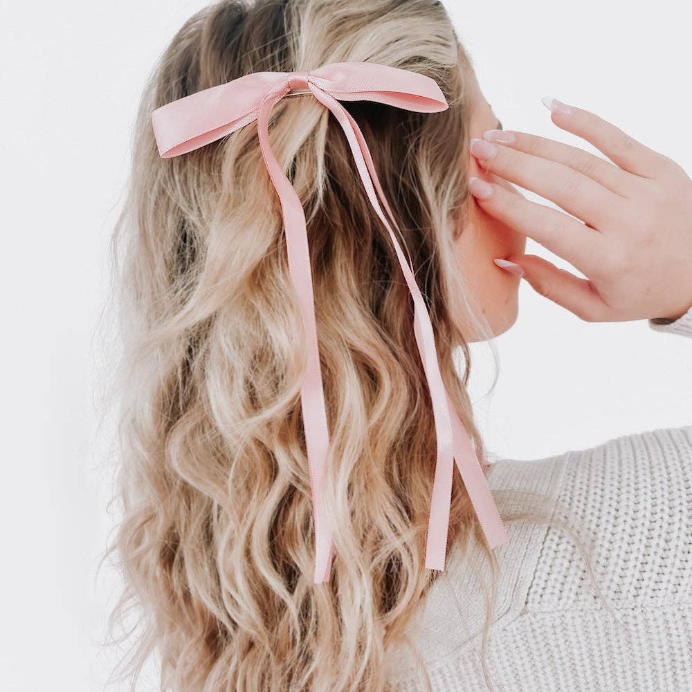 Dahlia Dainty Hair Bow Clip: Light Pink