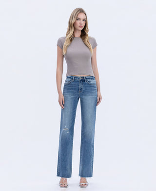 Fray Hem Slim Wide Jeans
