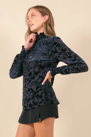 Smocked Velvet Floral Top - The Red Thread Boutique