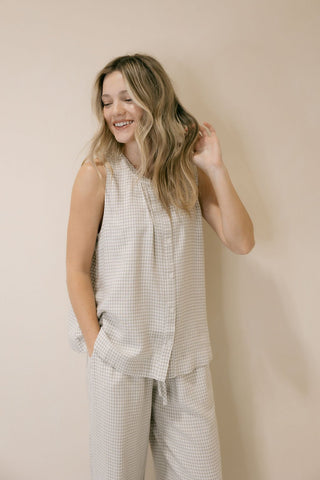 Caelis Tank, Sand Gingham - The Red Thread Boutique