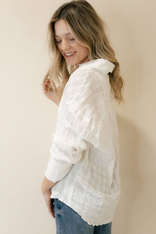 Calla Crinkle Button Up, White - The Red Thread Boutique