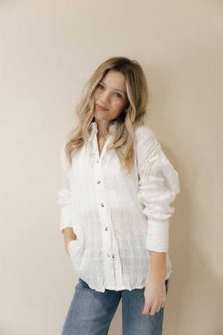 Calla Crinkle Button Up, White - The Red Thread Boutique