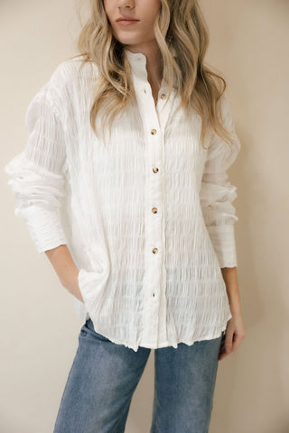 Calla Crinkle Button Up, White - The Red Thread Boutique