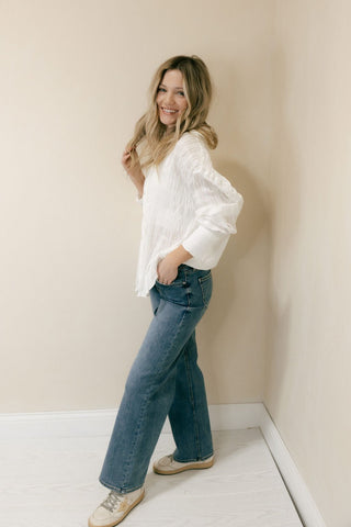 Calla Crinkle Button Up, White - The Red Thread Boutique