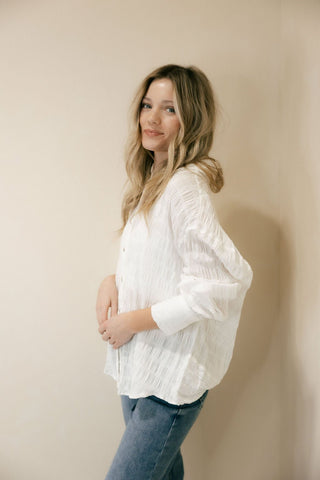 Calla Crinkle Button Up, White - The Red Thread Boutique