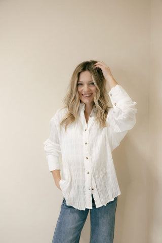 Calla Crinkle Button Up, White - The Red Thread Boutique