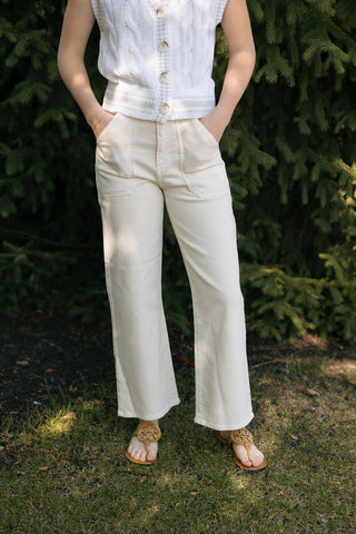 Cargo Pocket Wide Leg, Almond - The Red Thread Boutique