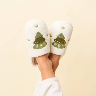 Fuzzy Holiday Slippers - Tree *final sale