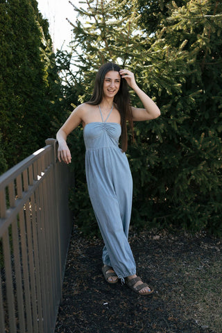 Chambray Halter Jumpsuit *final sale - The Red Thread Boutique