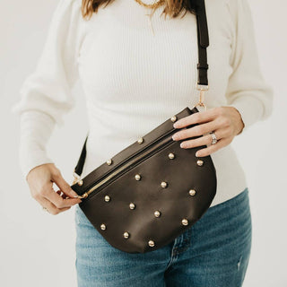 Chic Gold Studded Westlyn Bum Bag: Black - The Red Thread Boutique