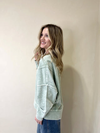 Clara Acid Wash Pullover, Mint - The Red Thread Boutique