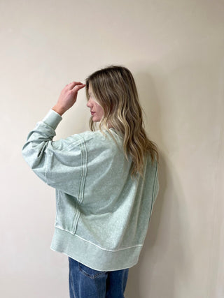 Clara Acid Wash Pullover, Mint - The Red Thread Boutique