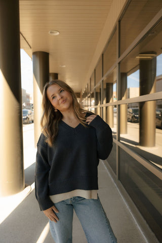 Color Combo Sweater, Navy *final sale* - The Red Thread Boutique