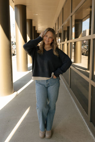 Color Combo Sweater, Navy *final sale* - The Red Thread Boutique
