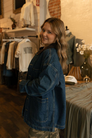 Contrast Collar Barn Jacket *final sale* - The Red Thread Boutique