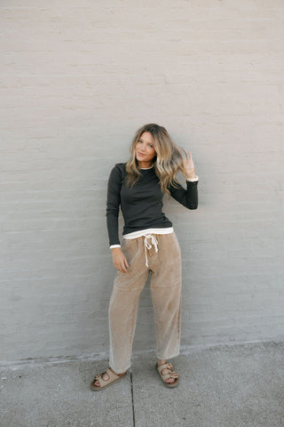 Contrast Layered Look Top, Charcoal - The Red Thread Boutique