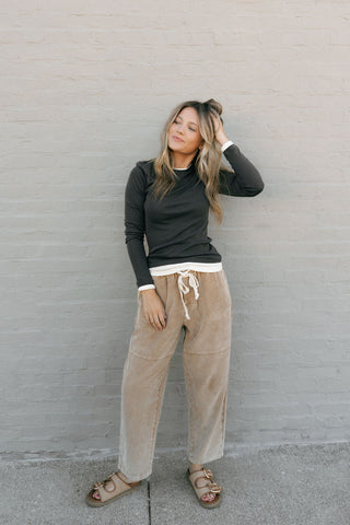 Contrast Layered Look Top, Charcoal - The Red Thread Boutique