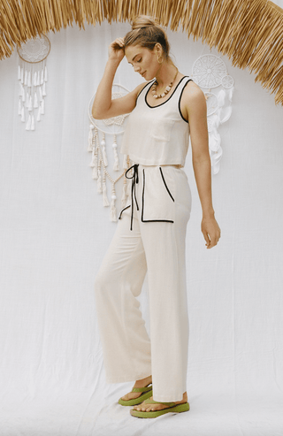 Contrast Linen Pants - The Red Thread Boutique