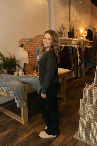 Cozy Waffle Knit Pullover, Black - The Red Thread Boutique