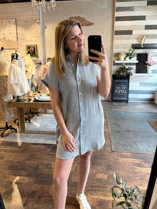 Crescent Dress, Blue Stripe - The Red Thread Boutique