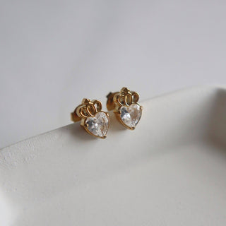 Crowned Heart Zircon Studs - The Red Thread Boutique