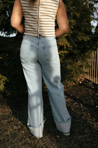 Cuffed Palazzo, Light Wash by Just Black Denim *final sale - The Red Thread Boutique