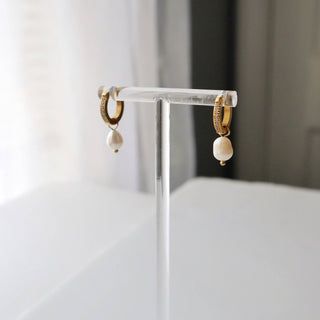CZ Huggies with Pearl Drop - The Red Thread Boutique
