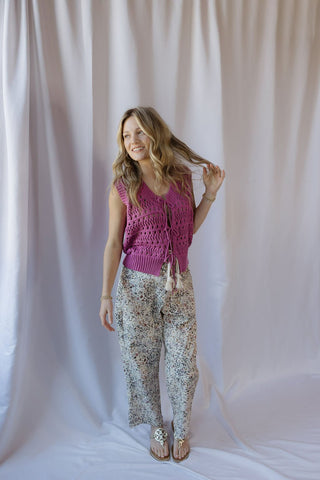 Daphne Tie Front Sweater Vest, Hot Pink - The Red Thread Boutique