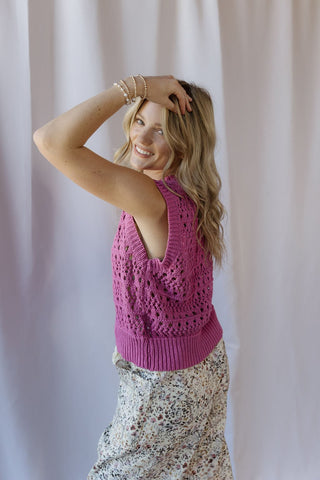 Daphne Tie Front Sweater Vest, Hot Pink - The Red Thread Boutique
